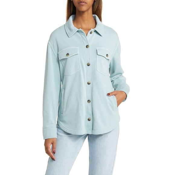 Thread & Suppy Nordstrom Womens Longline Sweatshirt Knit Shacket S Sky Blue - Picture 3 of 10